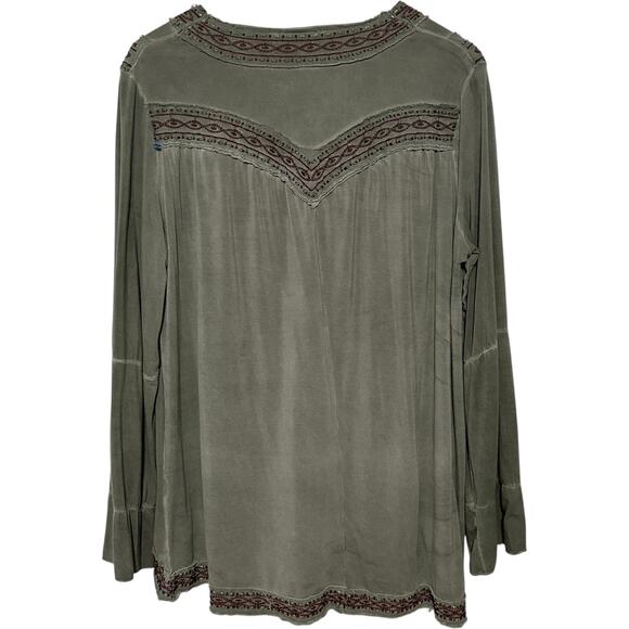 POL Gray/Green Embroidered Long Sleeve Oversized Tunic Top (M) - Picture 4 of 15